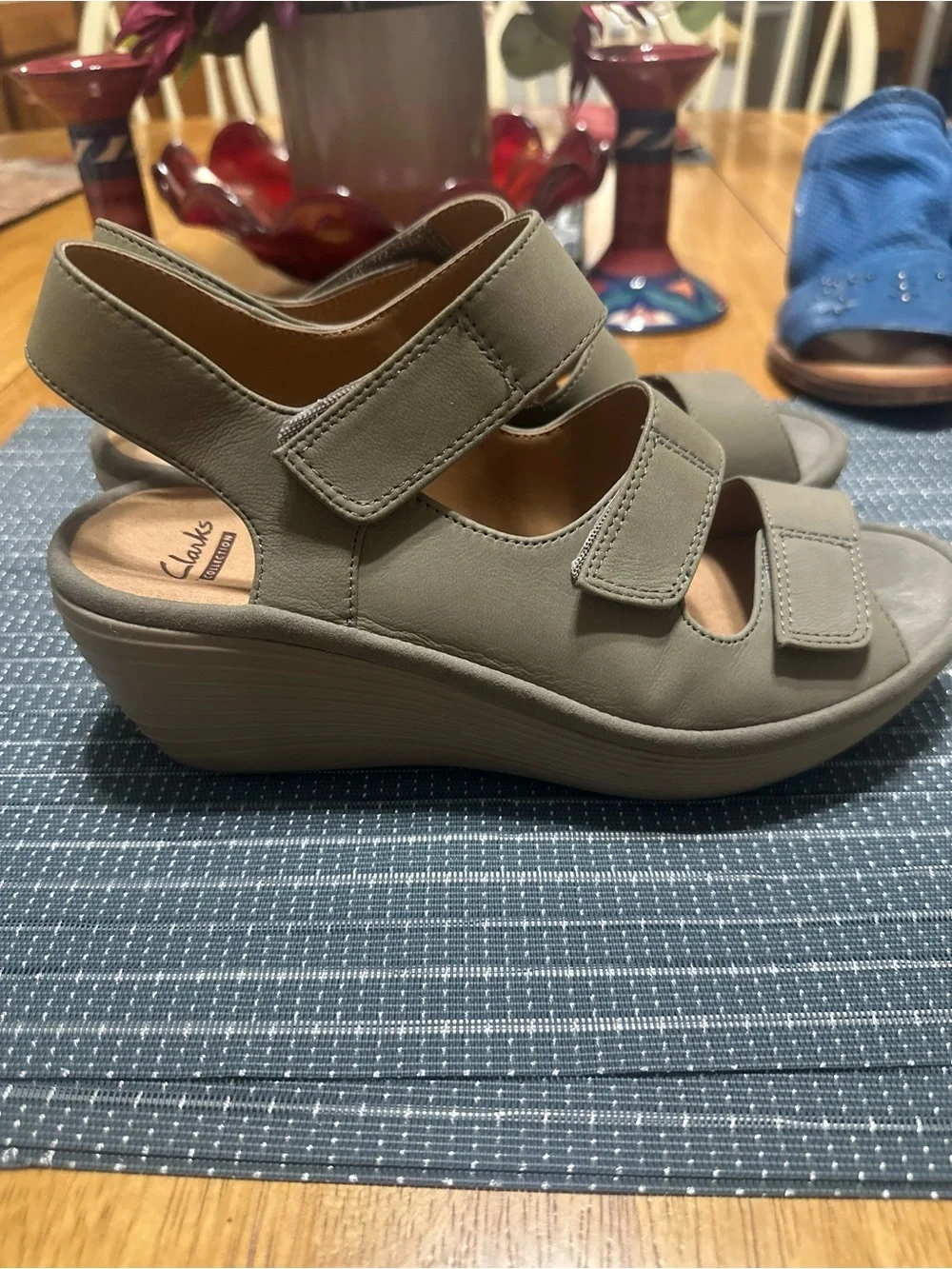 Clarks Olive Green Triple-Strap Comfort Sandals